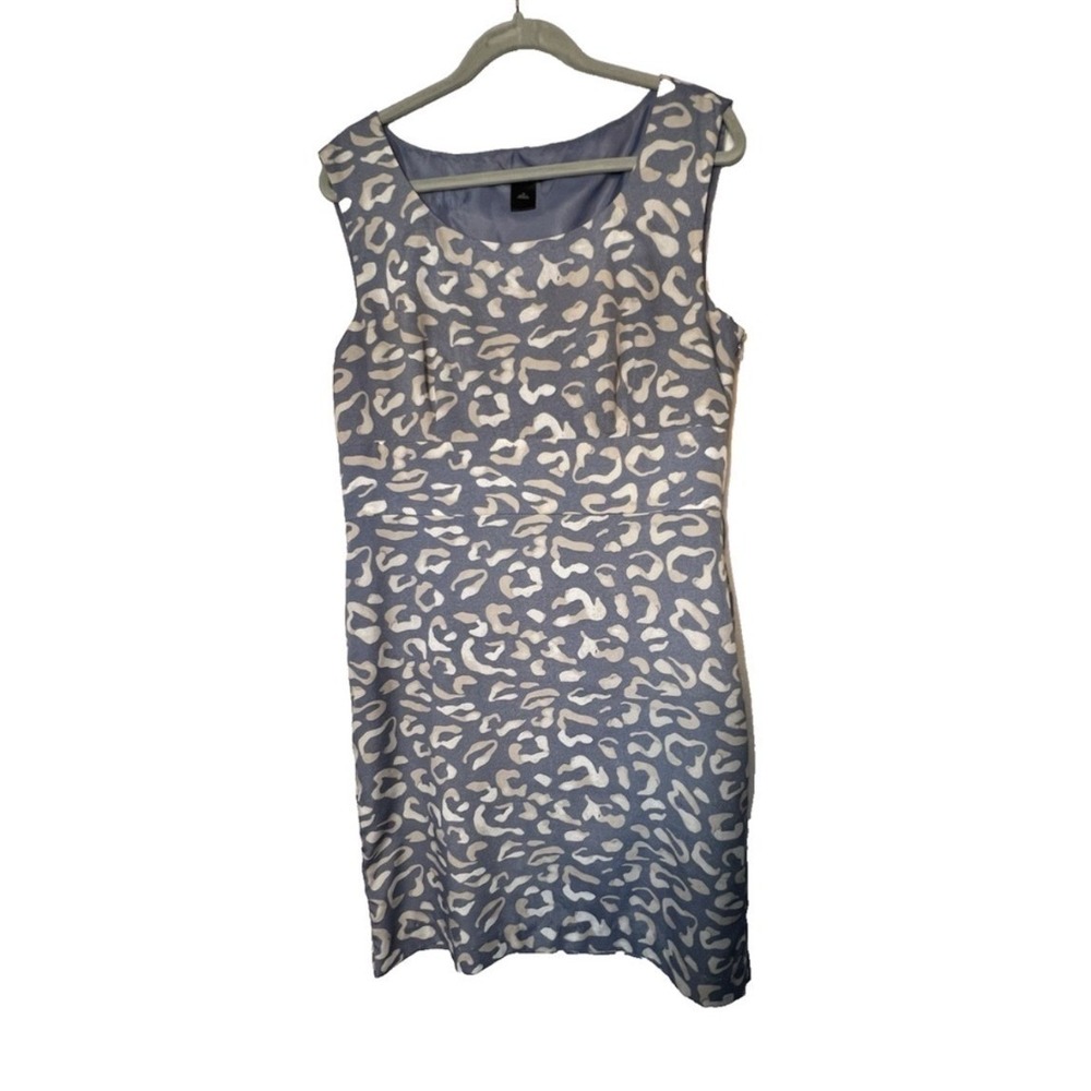 Ann Taylor Womens Sheath Dress Leopard Animal Print 12 Blue Gray Sleeveless Knee